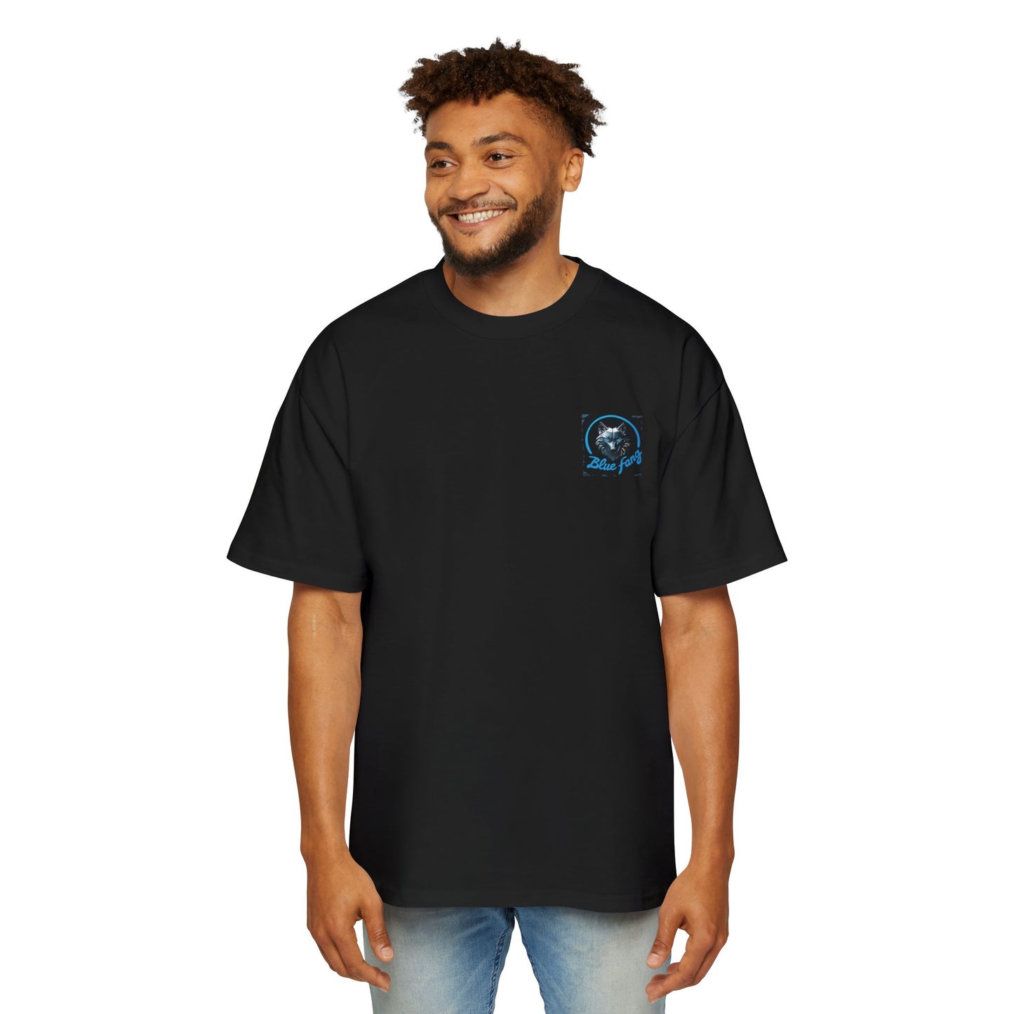 Fearless Blue Fang Men's Heavy Oversized Tee, Graphic Shirt for Casual Wear, Gift for Him, Streetwear Fashion, Unique Art Tee