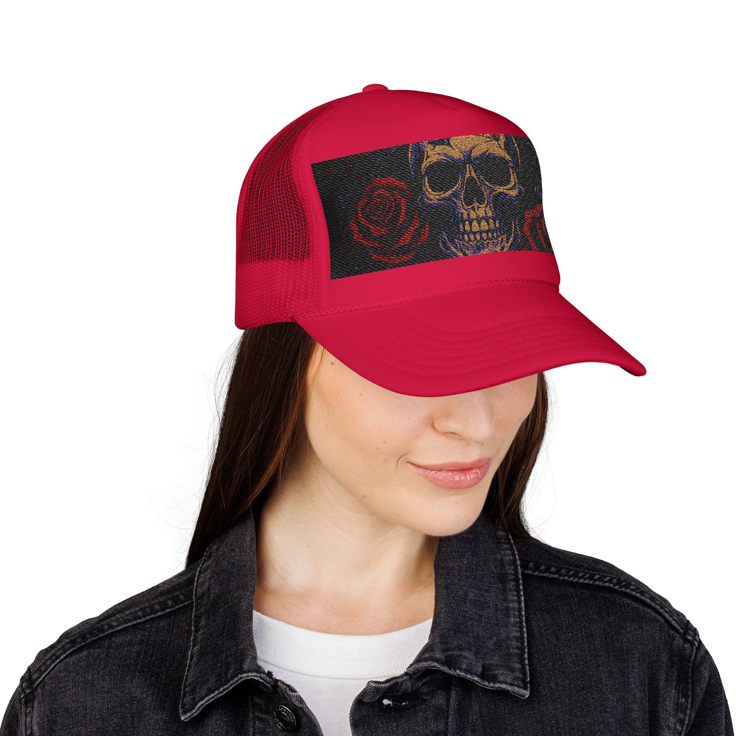 Gothic Skull Trucker Hat, Edgy Hat for Festivals, Embroidered Foam Cap, Perfect Gift for Birthday, Halloween & Casual Wear