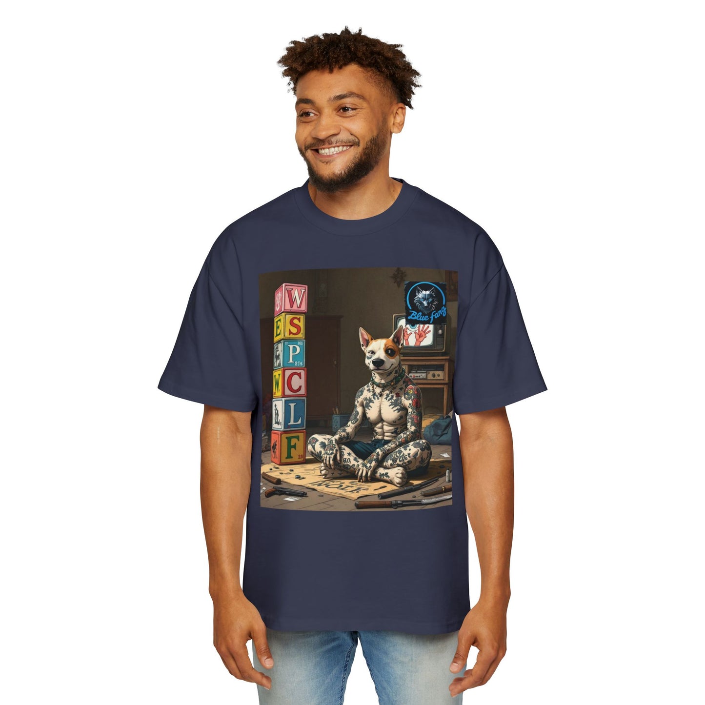 Blue Fang Men's Heavy Oversized Tee, Graphic Shirt for Casual Wear, Gift for Him, Streetwear Fashion, Unique Art Tee