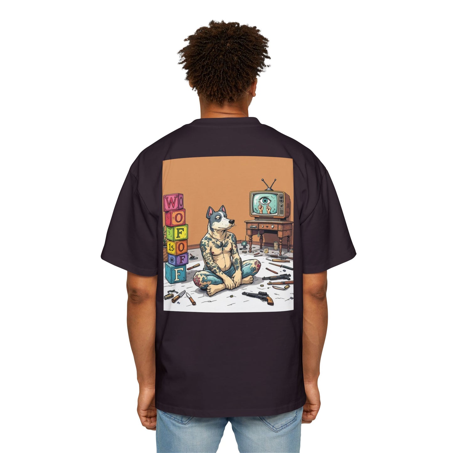 Blue Fang Men's Heavy Oversized Tee, Graphic Shirt for Casual Wear, Gift for Him, Streetwear Fashion, Unique Art Tee