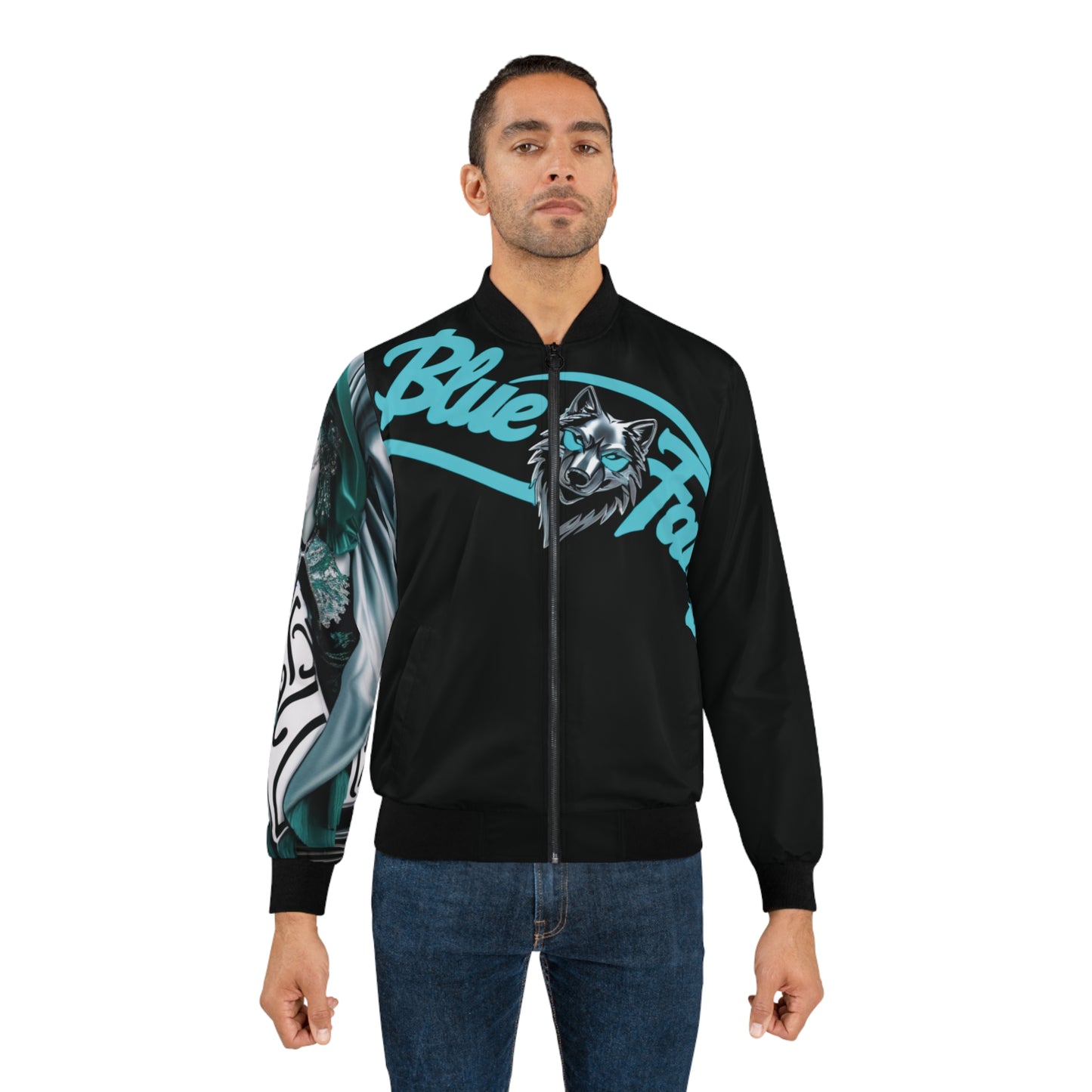 Men's Bomber Jacket with Bold Wolf Design, Cool Streetwear for Car Enthusiasts, Unique Gift for Birthdays, Fall Fashion