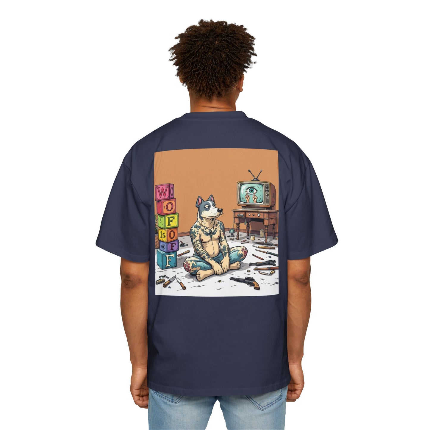 Blue Fang Men's Heavy Oversized Tee, Graphic Shirt for Casual Wear, Gift for Him, Streetwear Fashion, Unique Art Tee