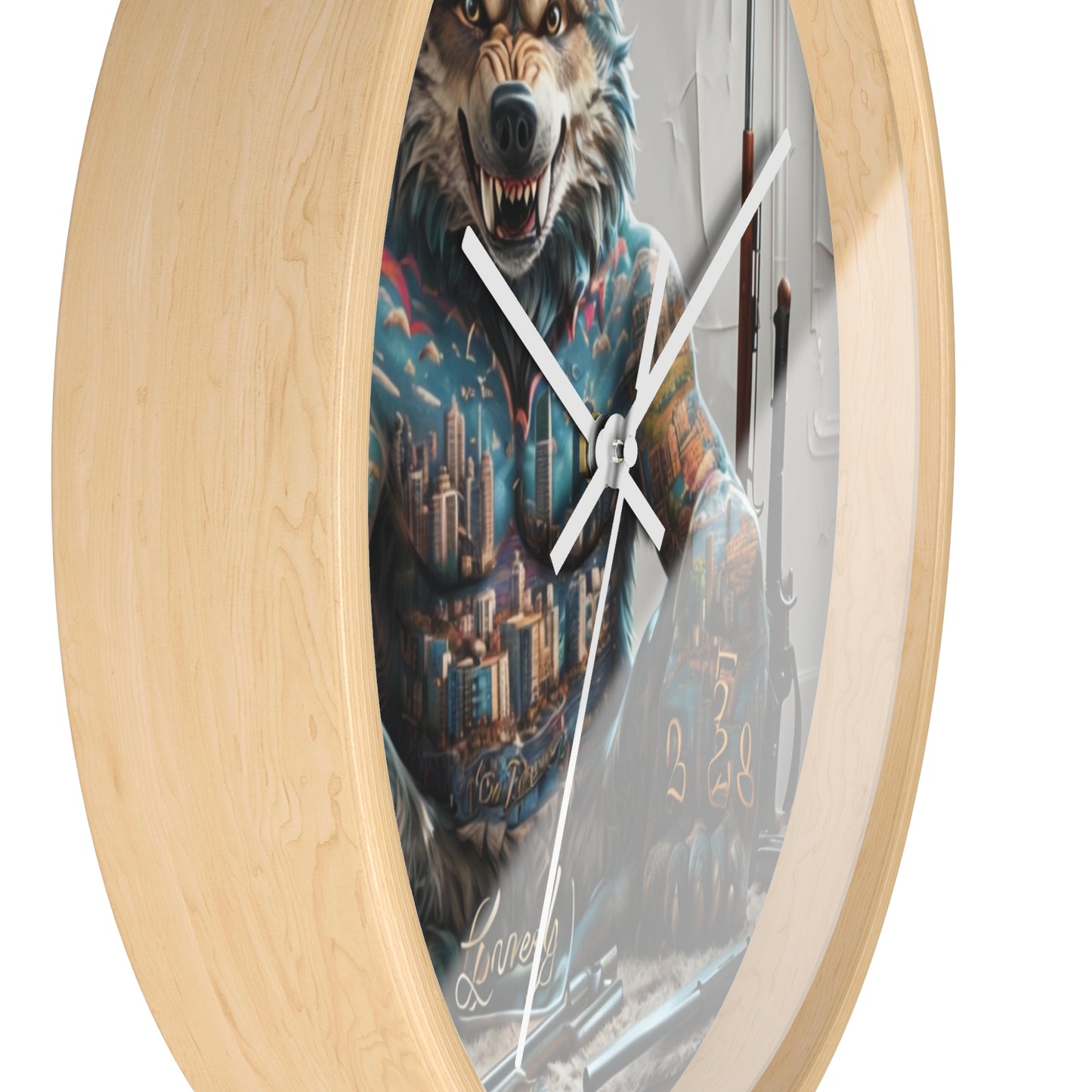Tattooed Wolf Wall Clock - Urban Art Decor, Unique Gift, Home Office Vibe, Creative Wall Art, Animal Lover Gift