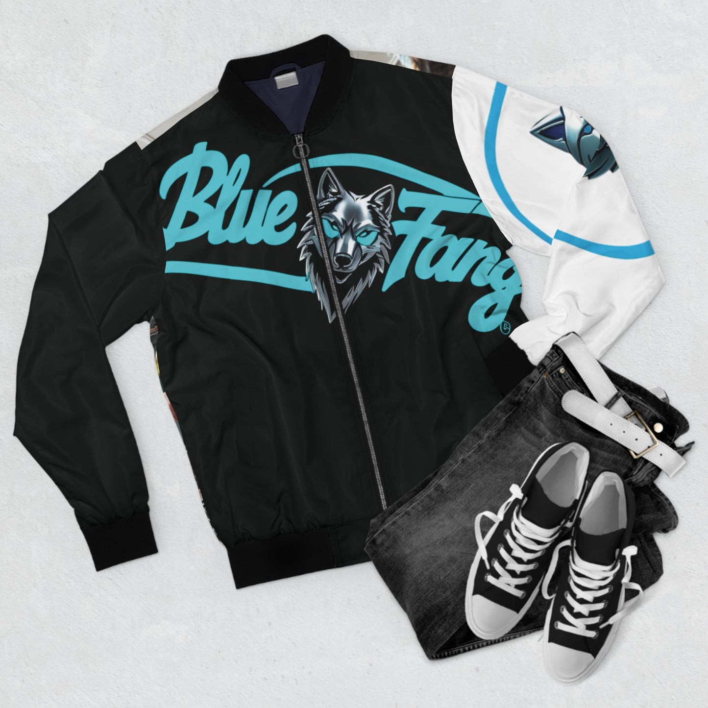 Blue Fang Wolf Men's Bomber Jacket Urban Street Design