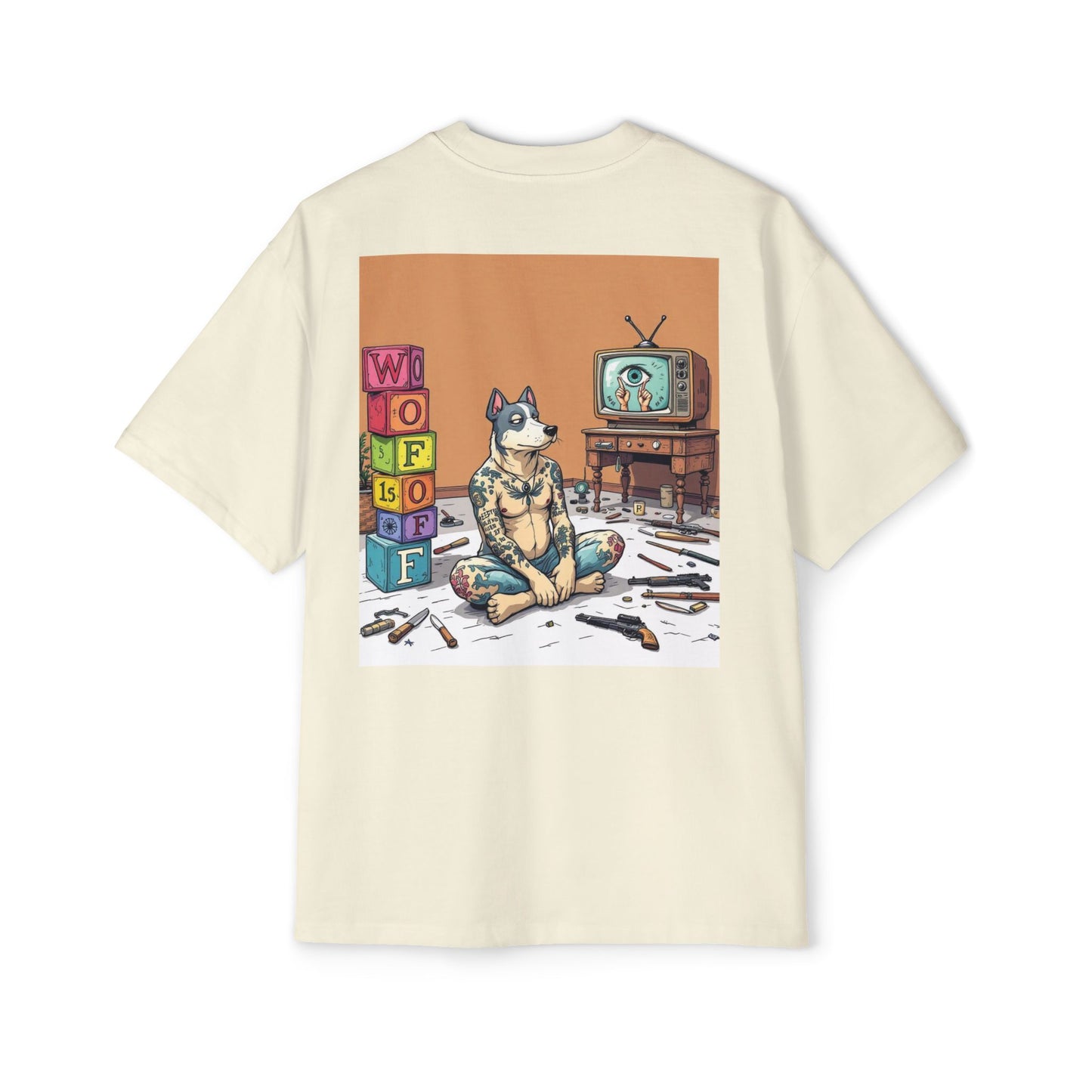 Blue Fang Men's Heavy Oversized Tee, Graphic Shirt for Casual Wear, Gift for Him, Streetwear Fashion, Unique Art Tee