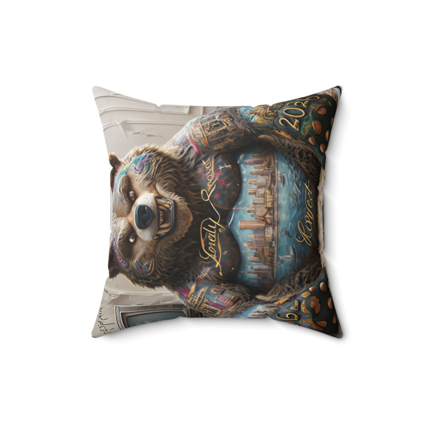 Urban Animal Art Pillow, Faux Suede Decorative Pillow, Street Art Home Décor, Unique Gift for Animal Lovers, Tattoo Bear and Wolf [...]