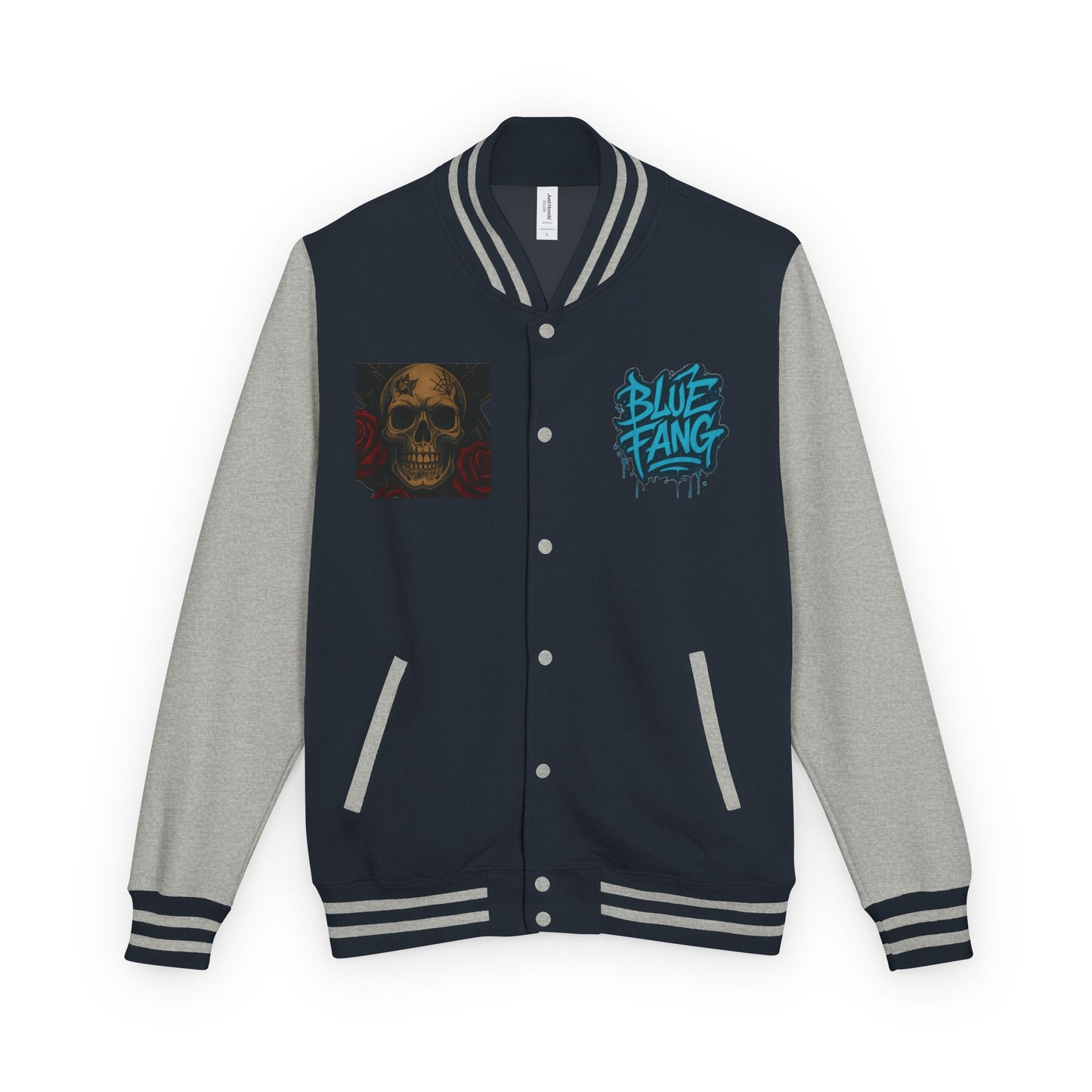 Edgy Unisex Heavyweight Letterman Jacket with Skull Design, Retro Bomber Style, Streetwear, Halloween Costume, Unique Gift Idea