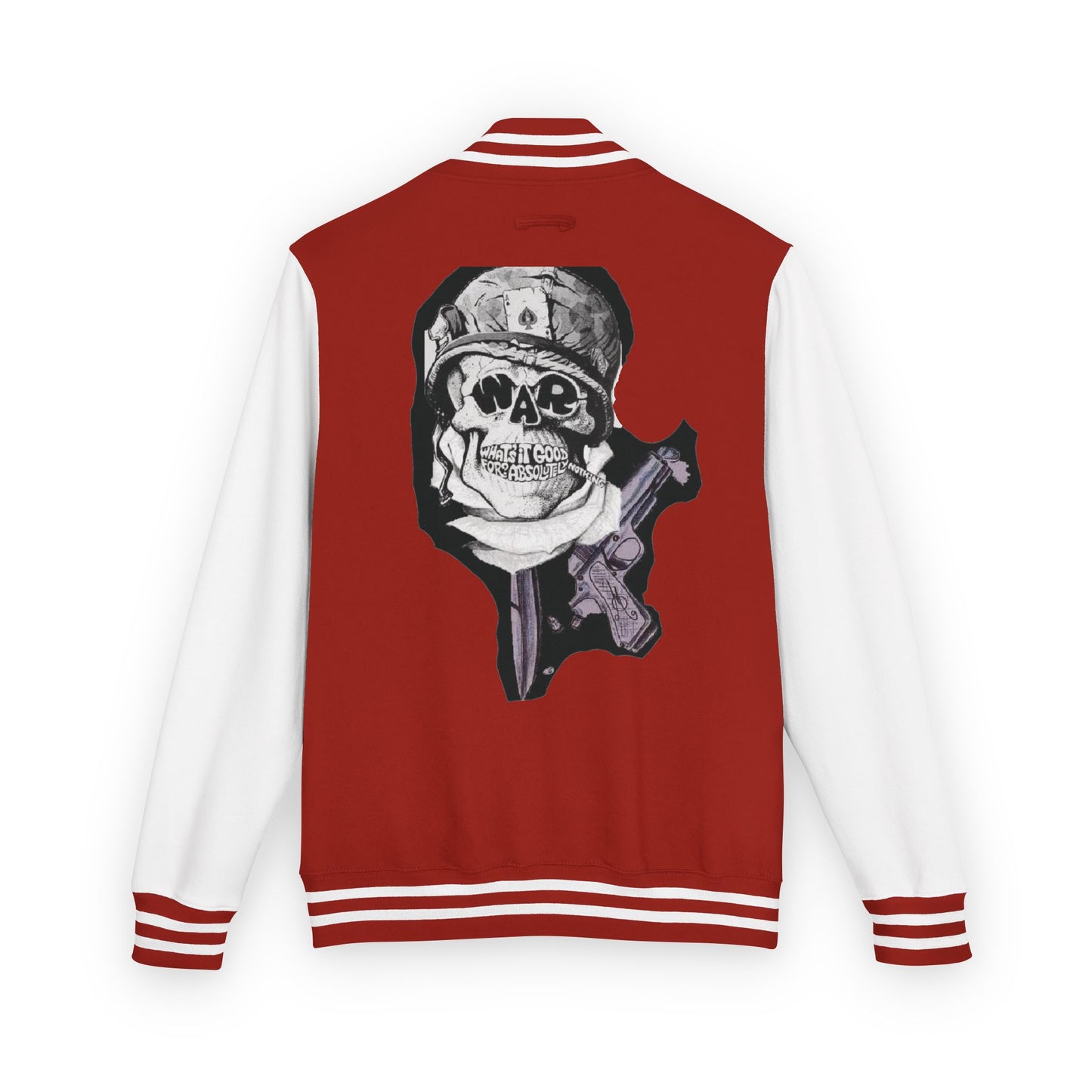Edgy Unisex Heavyweight Letterman Jacket with Skull Design, Retro Bomber Style, Streetwear, Halloween Costume, Unique Gift Idea