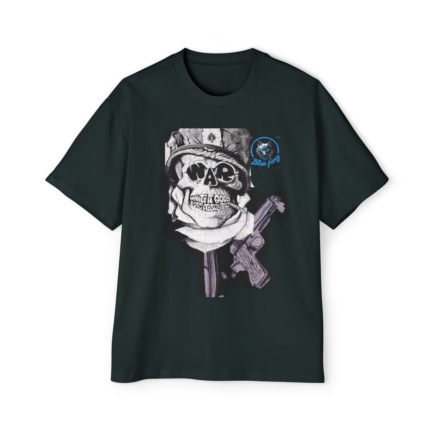 Men's Oversized Graphic Tee - Blue Fang Design, Streetwear Fashion, Casual Style, Unique Gift for Men, Trendy T-Shirt