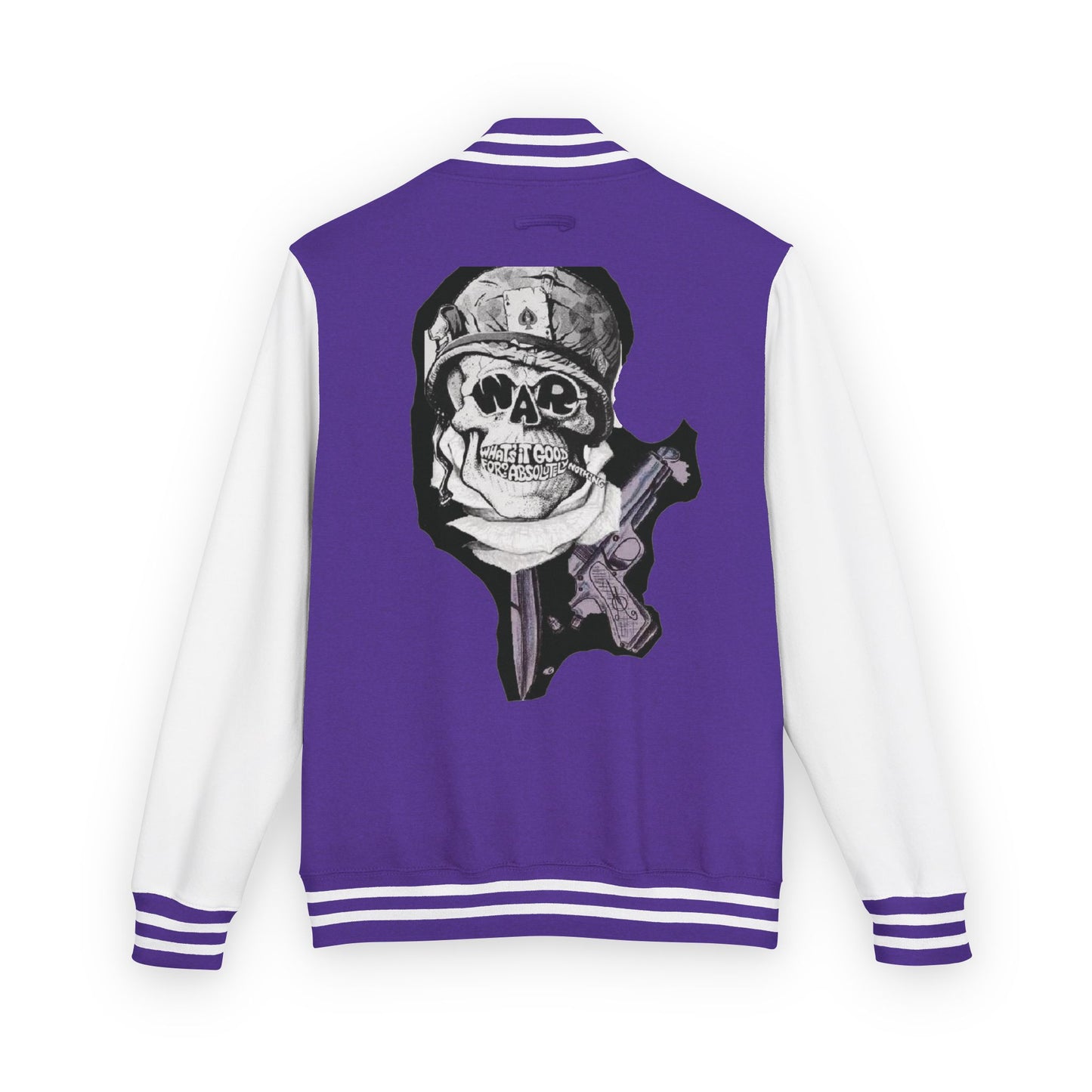 Edgy Unisex Heavyweight Letterman Jacket with Skull Design, Retro Bomber Style, Streetwear, Halloween Costume, Unique Gift Idea