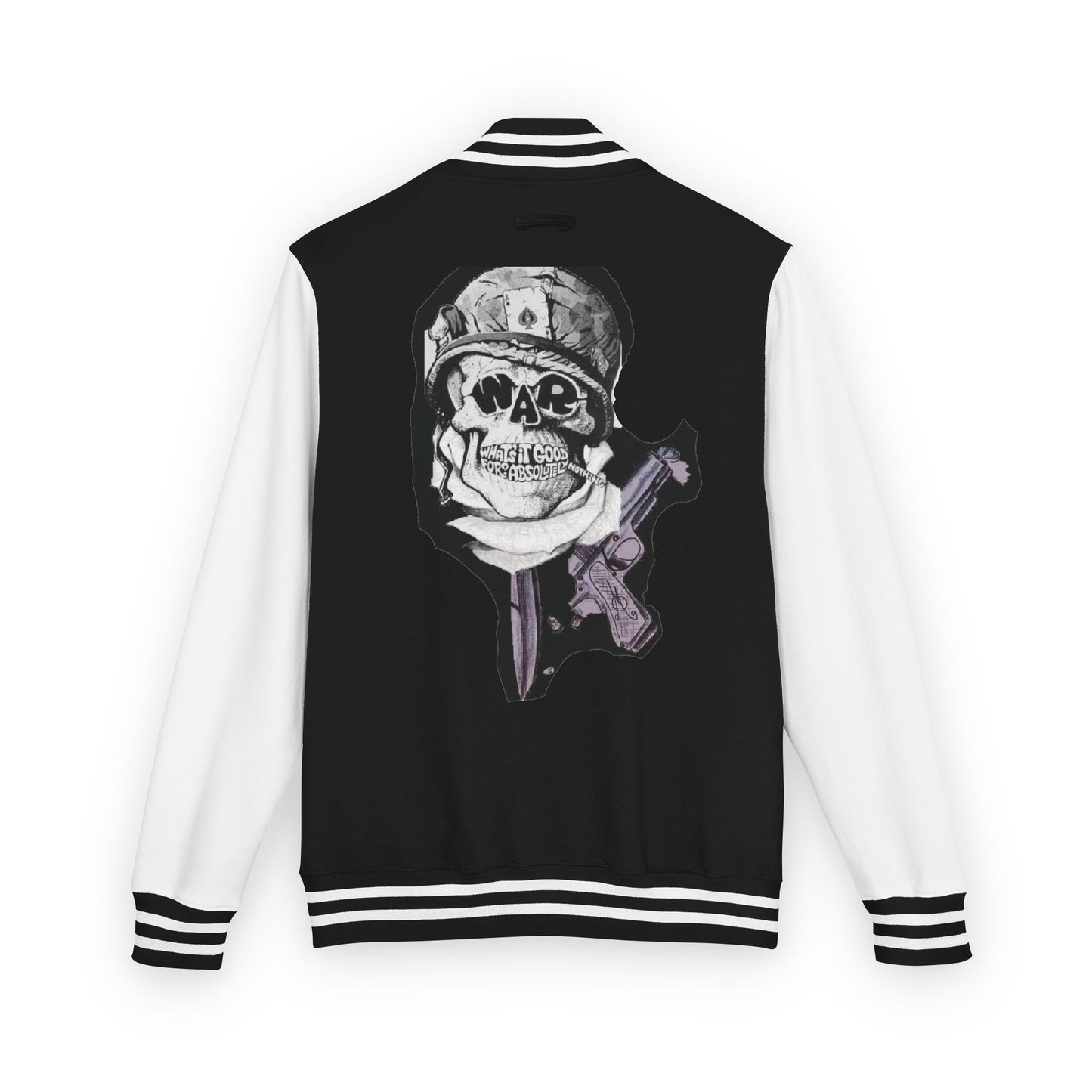 Edgy Unisex Heavyweight Letterman Jacket with Skull Design, Retro Bomber Style, Streetwear, Halloween Costume, Unique Gift Idea