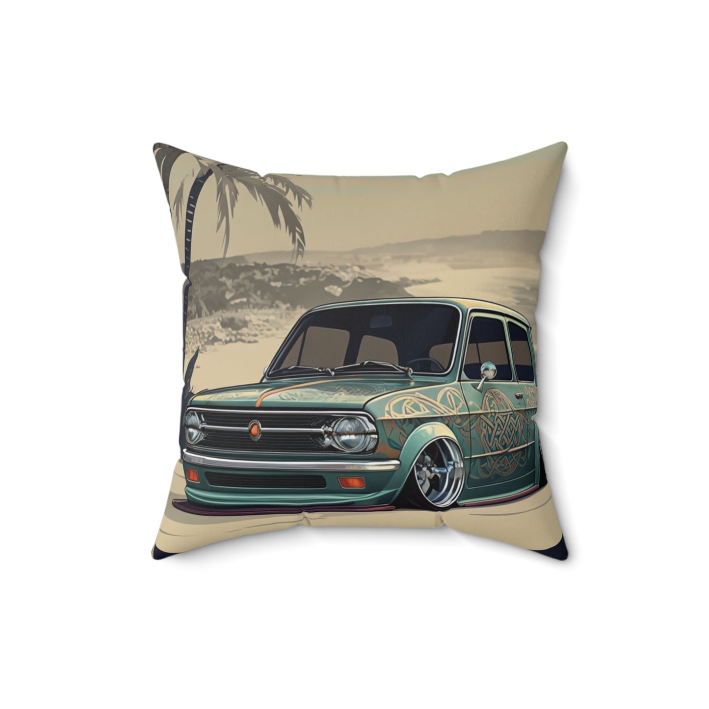 Square Pillow - Beach Side Classic Car Design
