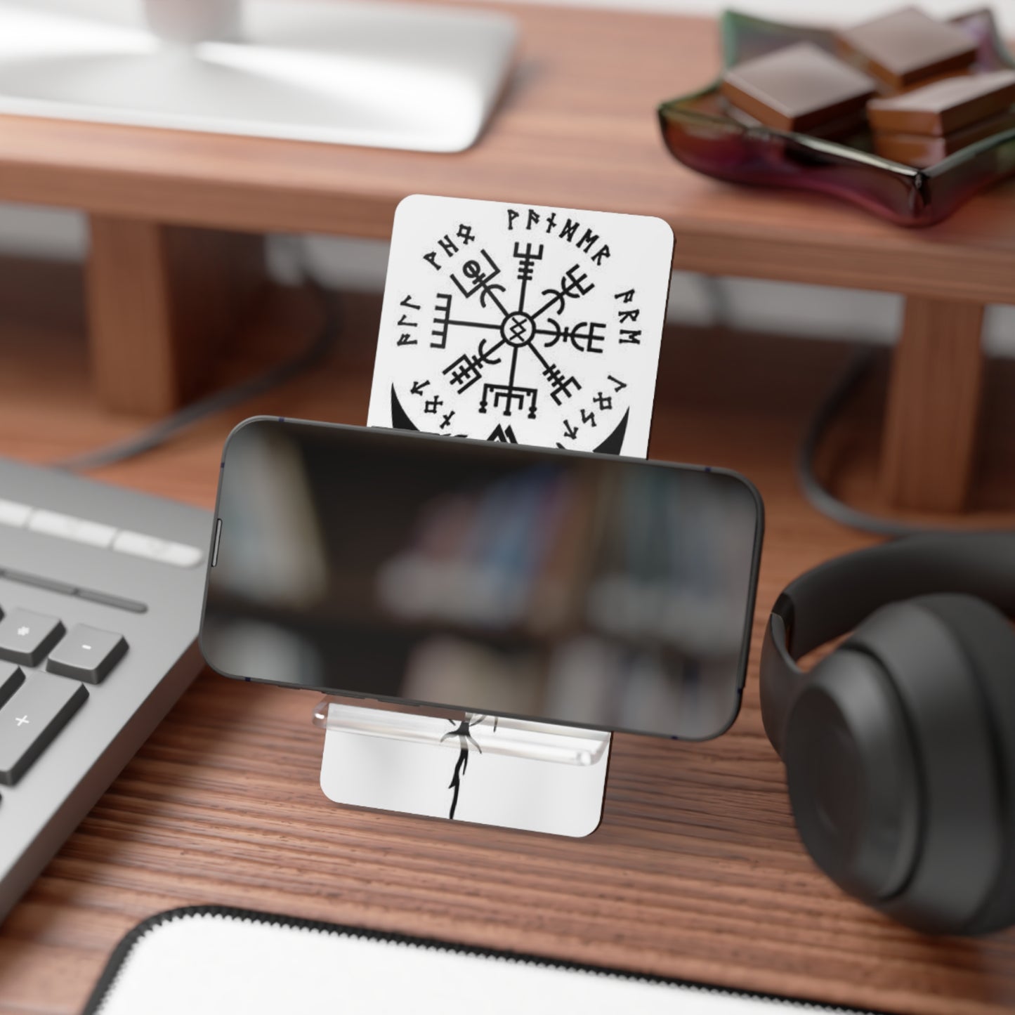 Viking-Themed Mobile Display Stand for Smartphones, Desk Organizer, Phone Holder, Nordic Decor, Tech Gift, Office Accessory