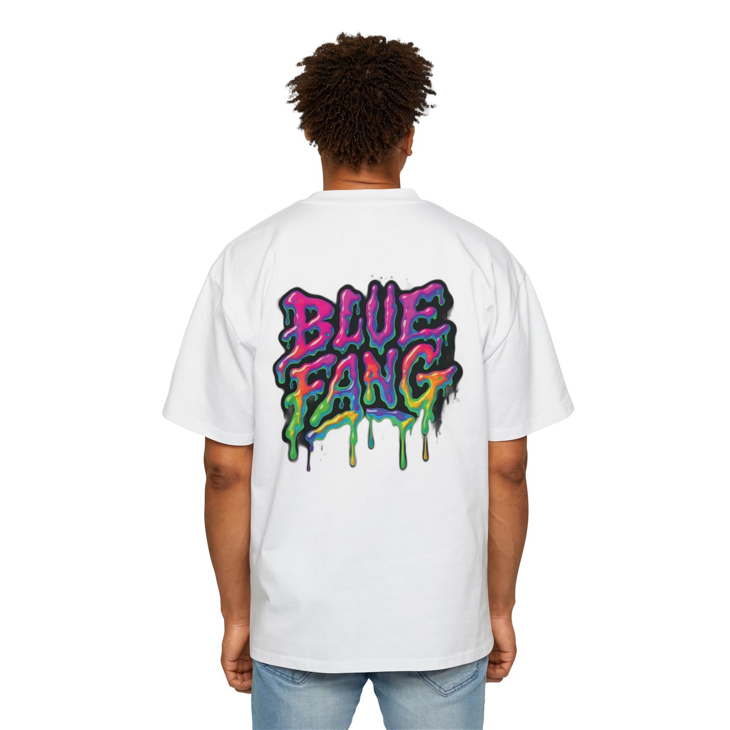 Men's Oversized Graphic Tee - Blue Fang Design, Streetwear Fashion, Casual Style, Unique Gift for Men, Trendy T-Shirt