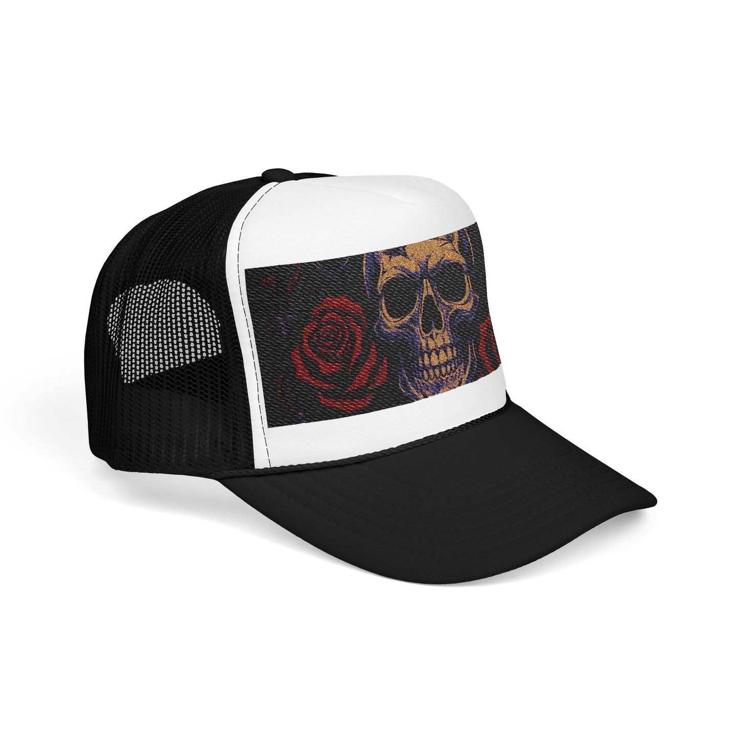 Gothic Skull Trucker Hat, Edgy Hat for Festivals, Embroidered Foam Cap, Perfect Gift for Birthday, Halloween & Casual Wear