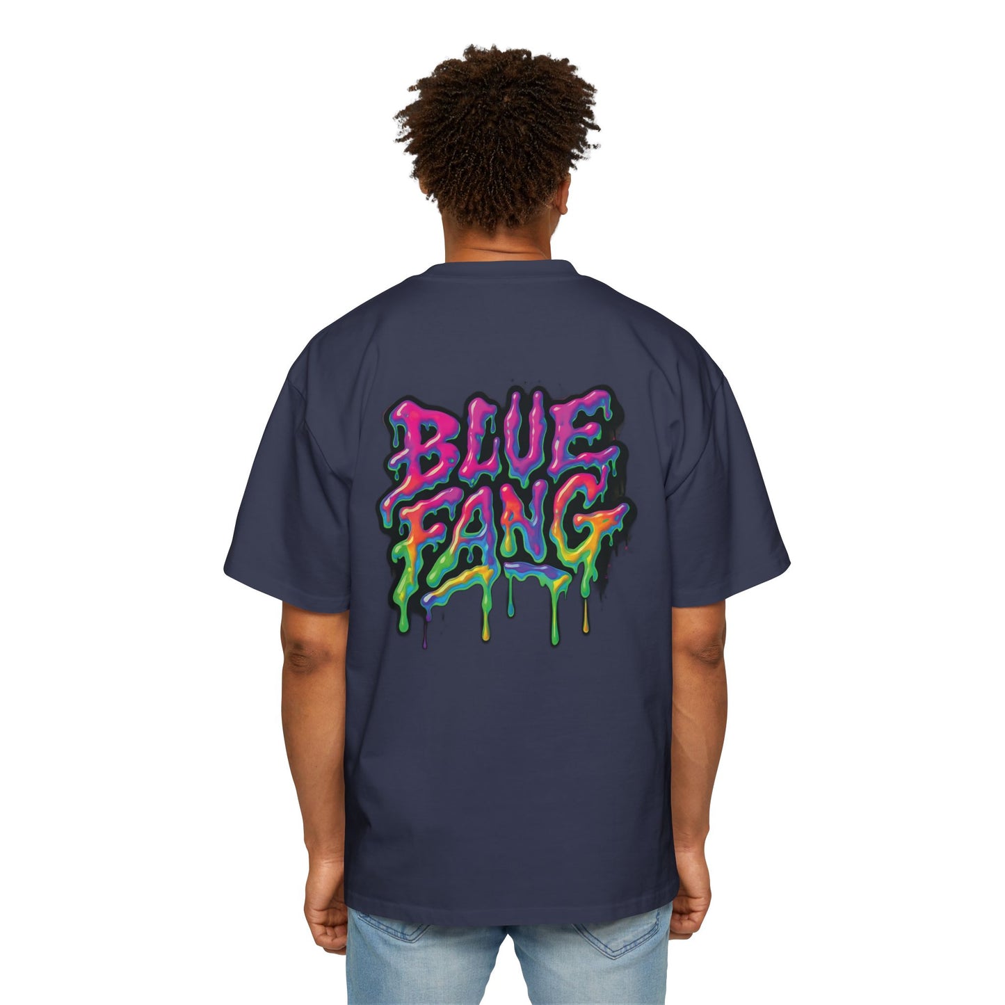 Men's Oversized Graphic Tee - Blue Fang Design, Streetwear Fashion, Casual Style, Unique Gift for Men, Trendy T-Shirt