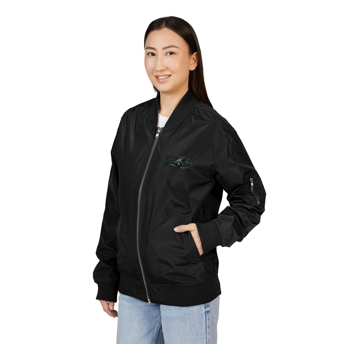 Embroidered Recycled Bomber Jacket, Eco-Friendly Fashion, Gothic Aesthetic, Unique Gift, Casual Streetwear
