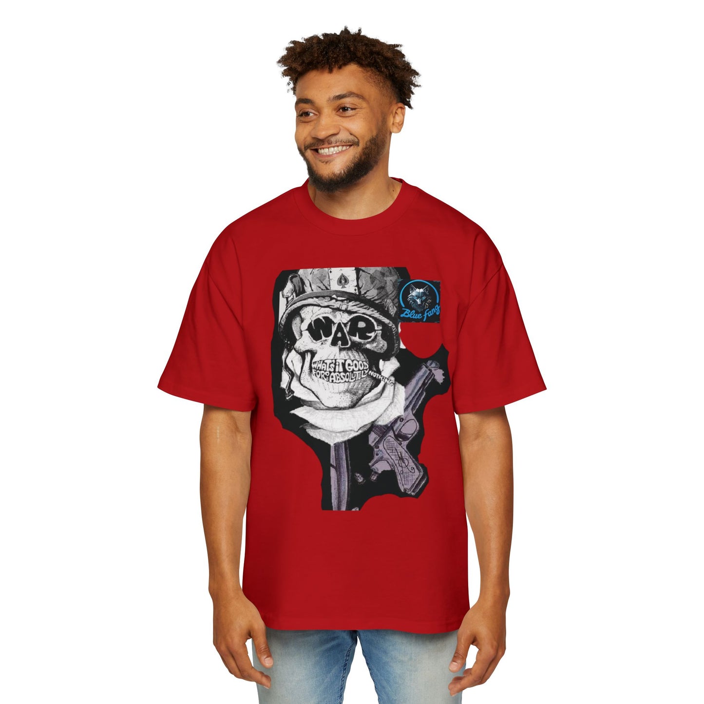 Men's Oversized Graphic Tee - Blue Fang Design, Streetwear Fashion, Casual Style, Unique Gift for Men, Trendy T-Shirt