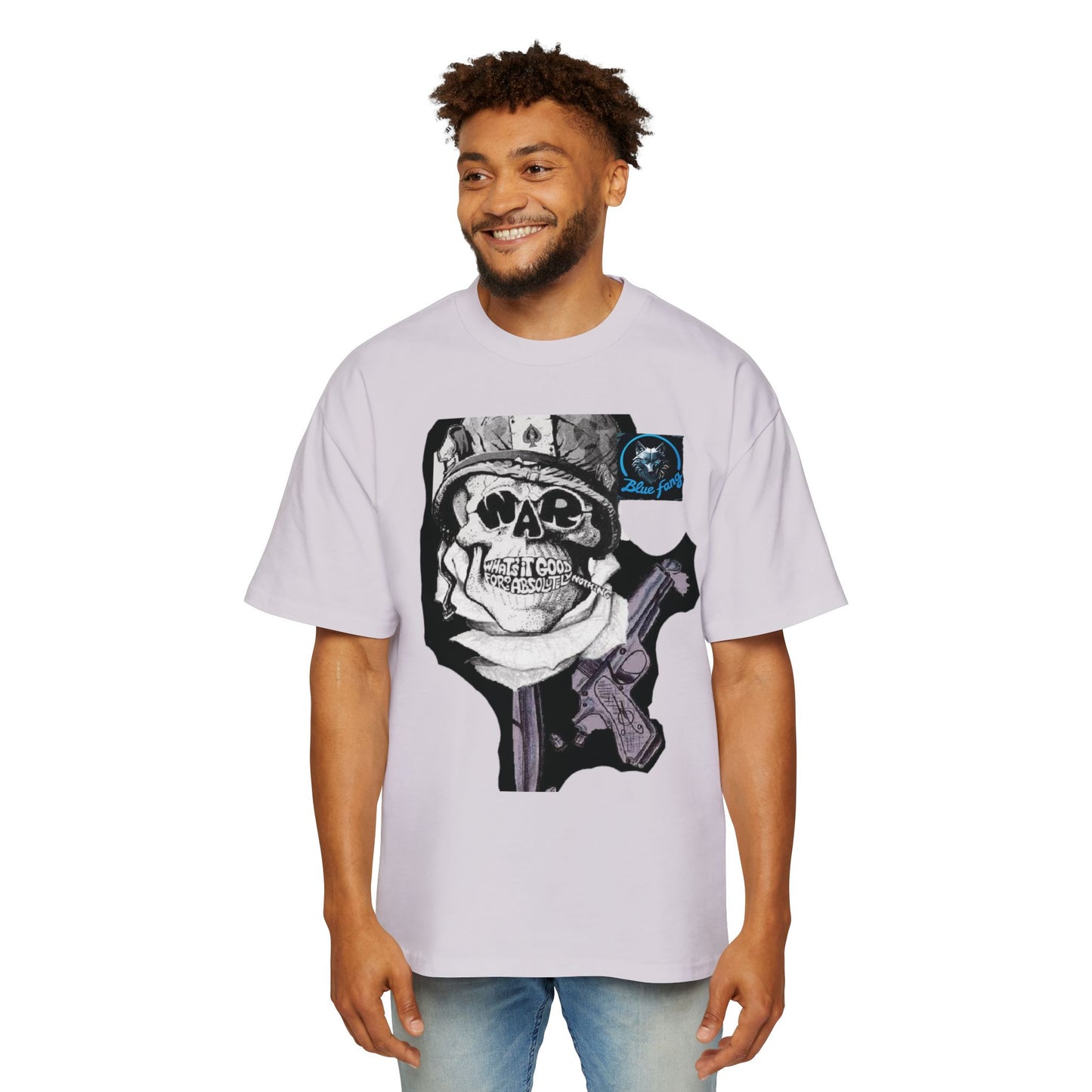 Men's Oversized Graphic Tee - Blue Fang Design, Streetwear Fashion, Casual Style, Unique Gift for Men, Trendy T-Shirt
