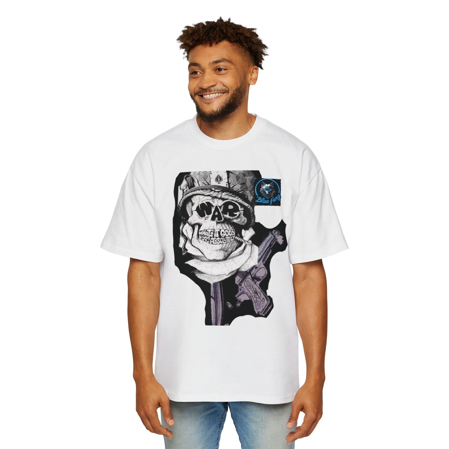 Men's Oversized Graphic Tee - Blue Fang Design, Streetwear Fashion, Casual Style, Unique Gift for Men, Trendy T-Shirt