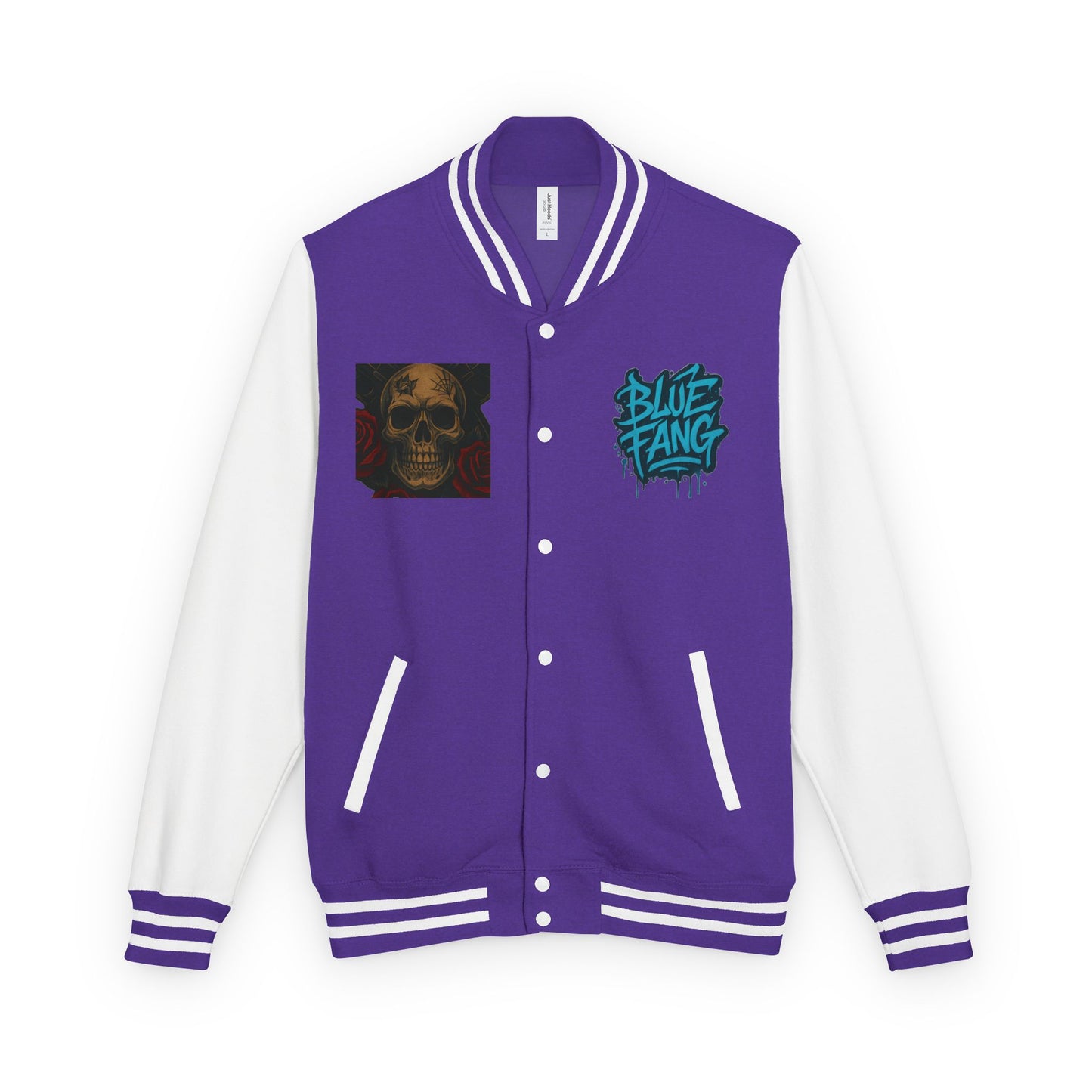Edgy Unisex Heavyweight Letterman Jacket with Skull Design, Retro Bomber Style, Streetwear, Halloween Costume, Unique Gift Idea