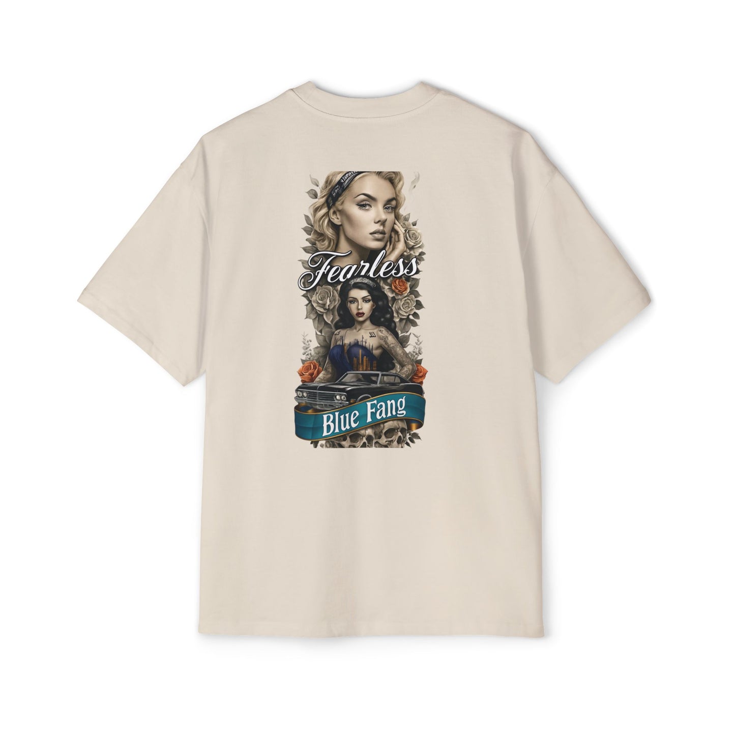Fearless Blue Fang Men's Heavy Oversized Tee, Graphic Shirt for Casual Wear, Gift for Him, Streetwear Fashion, Unique Art Tee