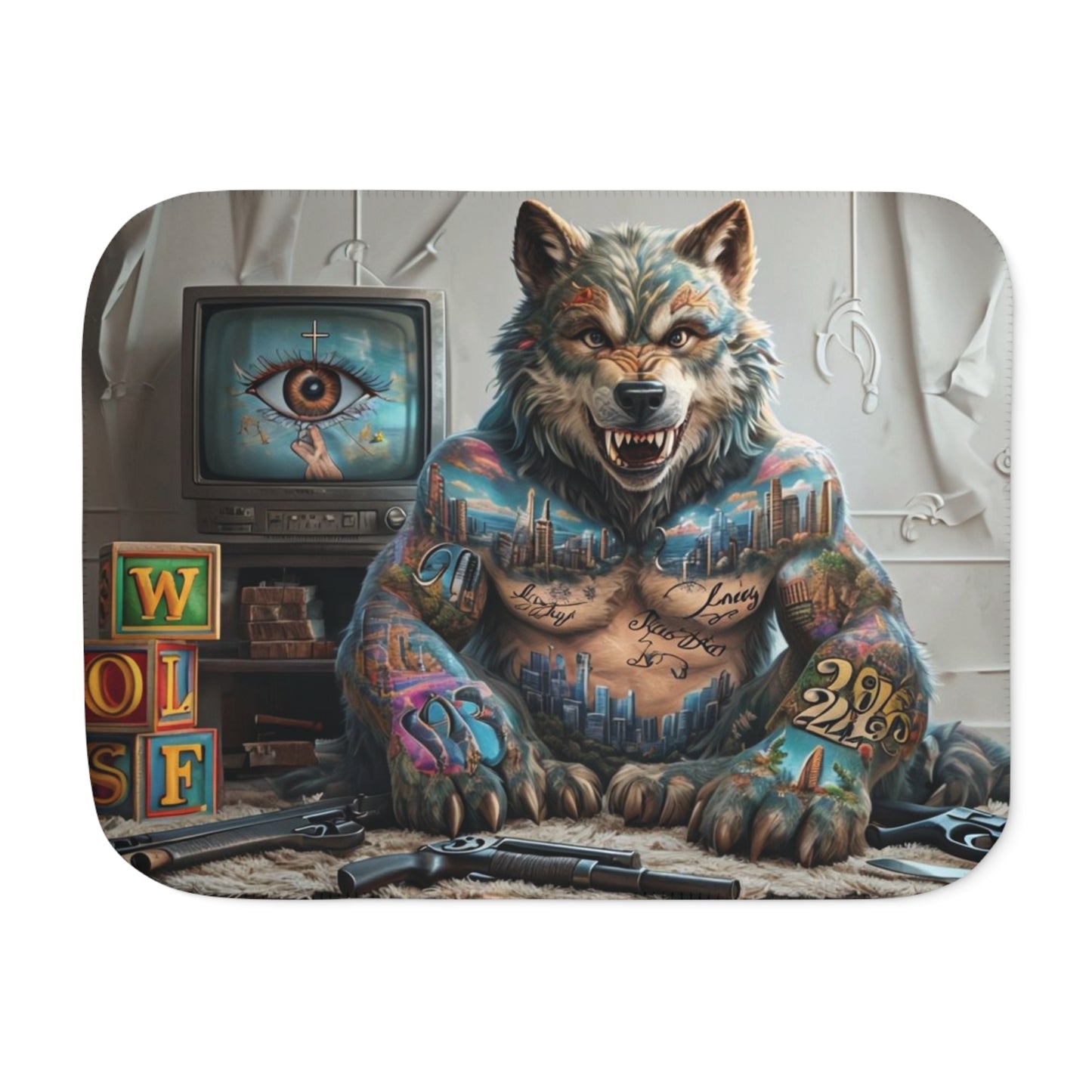 Urban Style Sherpa Blanket - Cozy, Artistic, Perfect for Home Decor, Gifts, or Cozy Nights In, Blue Fang Theme, Plush Throw Blanket