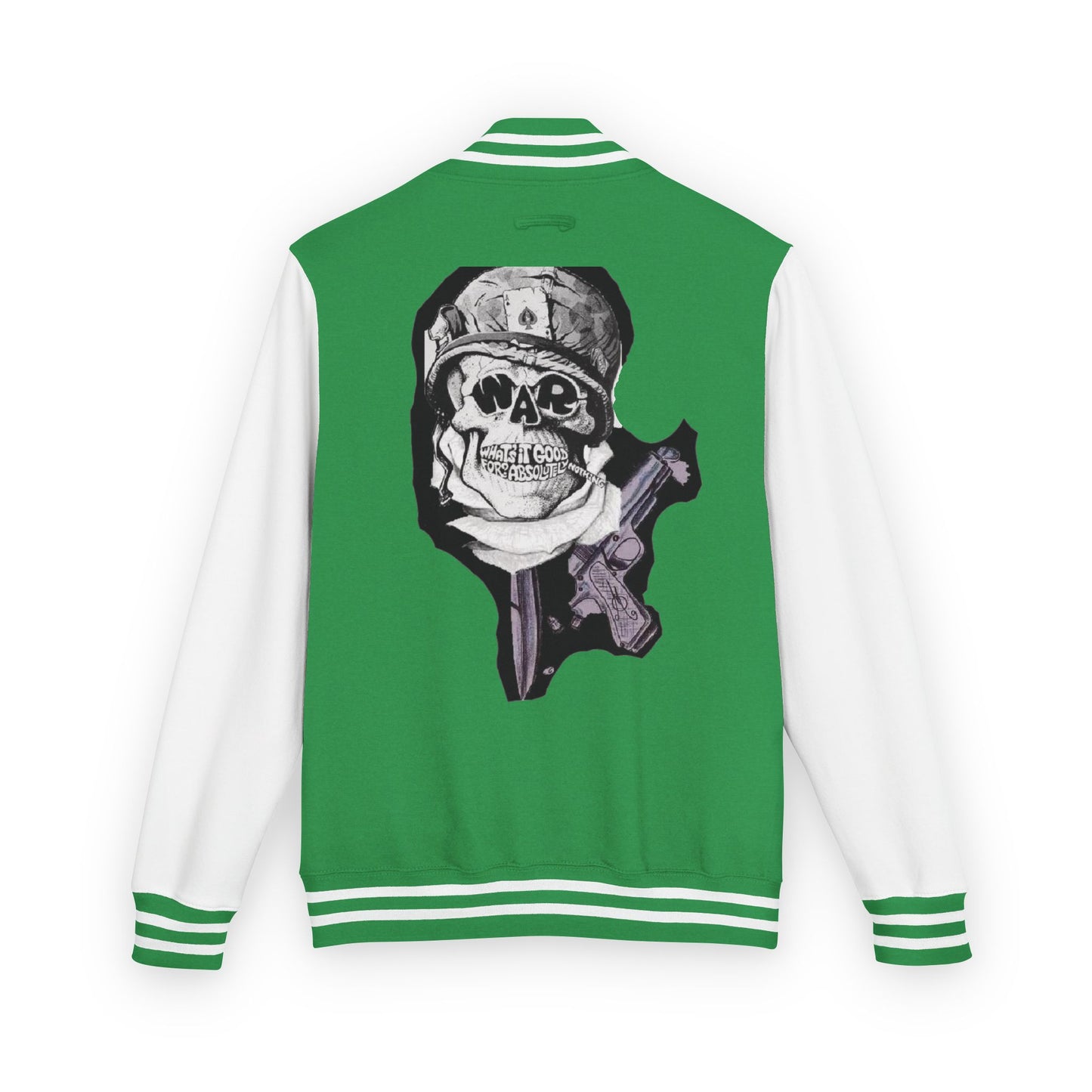 Edgy Unisex Heavyweight Letterman Jacket with Skull Design, Retro Bomber Style, Streetwear, Halloween Costume, Unique Gift Idea