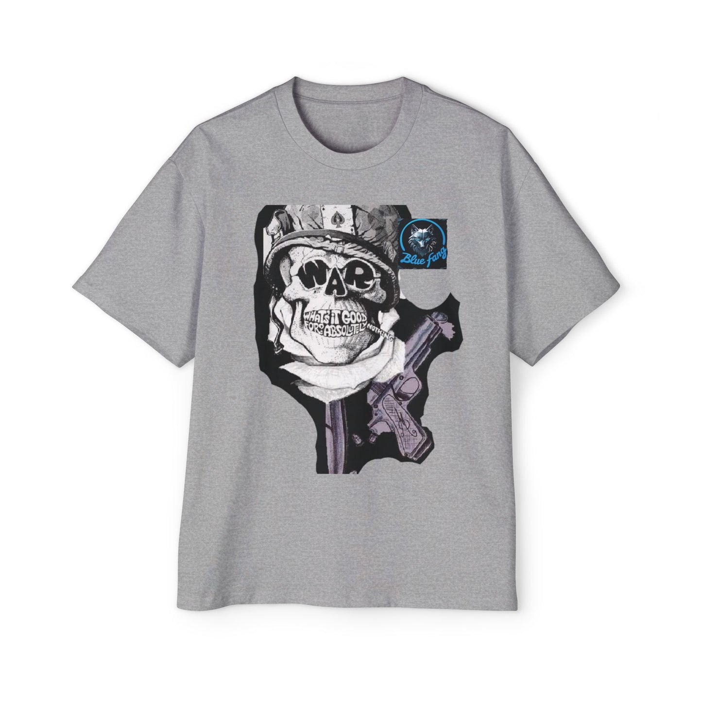 Men's Oversized Graphic Tee - Blue Fang Design, Streetwear Fashion, Casual Style, Unique Gift for Men, Trendy T-Shirt