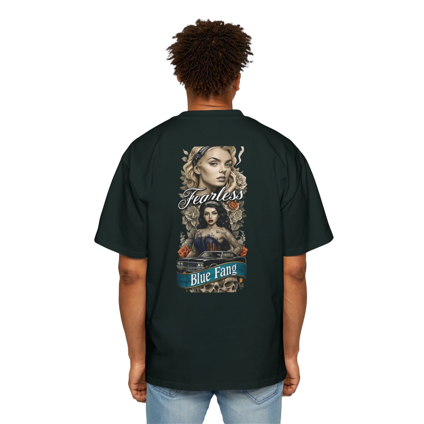 Fearless Blue Fang Men's Heavy Oversized Tee, Graphic Shirt for Casual Wear, Gift for Him, Streetwear Fashion, Unique Art Tee