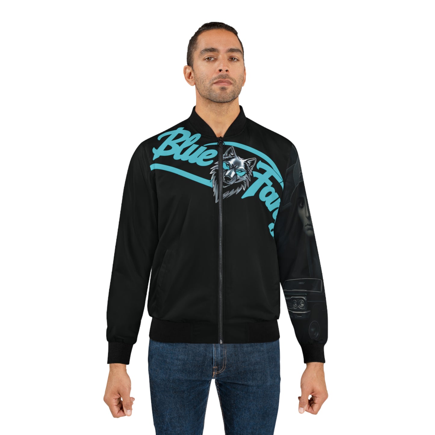 Blue Fang Wolf Men's Bomber Jacket - Urban Street Style