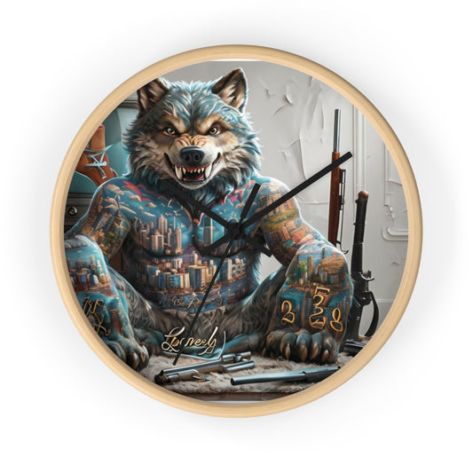 Tattooed Wolf Wall Clock - Urban Art Decor, Unique Gift, Home Office Vibe, Creative Wall Art, Animal Lover Gift