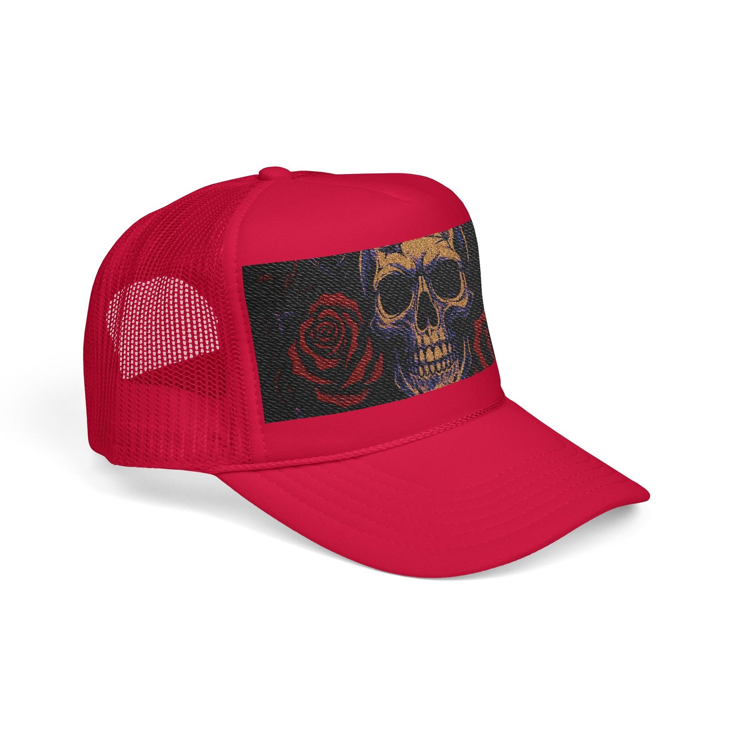 Gothic Skull Trucker Hat, Edgy Hat for Festivals, Embroidered Foam Cap, Perfect Gift for Birthday, Halloween & Casual Wear