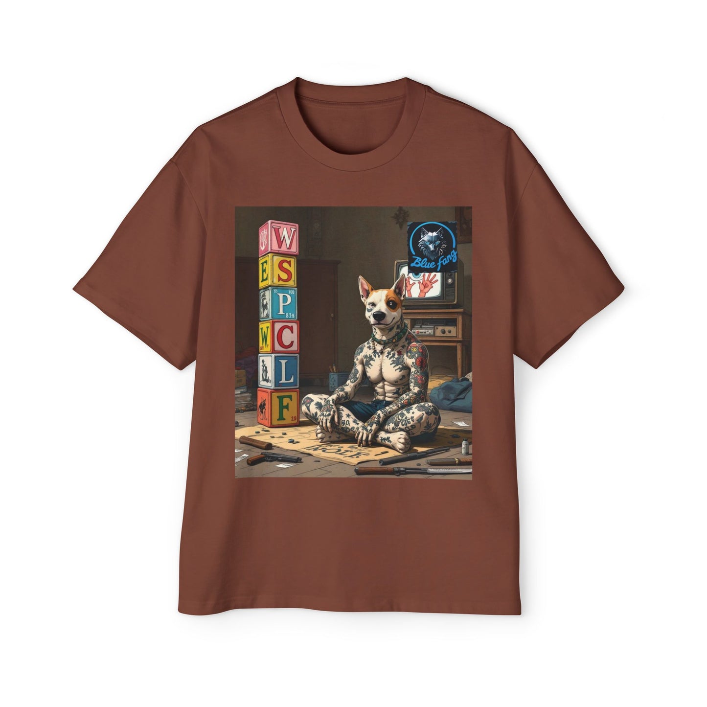 Blue Fang Men's Heavy Oversized Tee, Graphic Shirt for Casual Wear, Gift for Him, Streetwear Fashion, Unique Art Tee