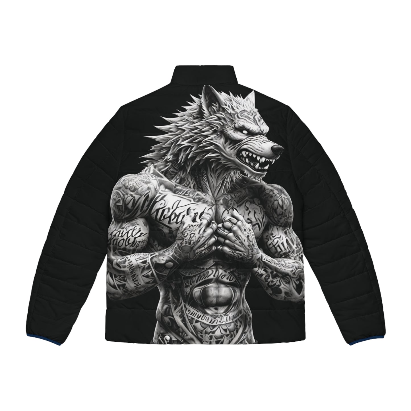Men's Puffer Jacket - Urban Blue Fang Wolf Design