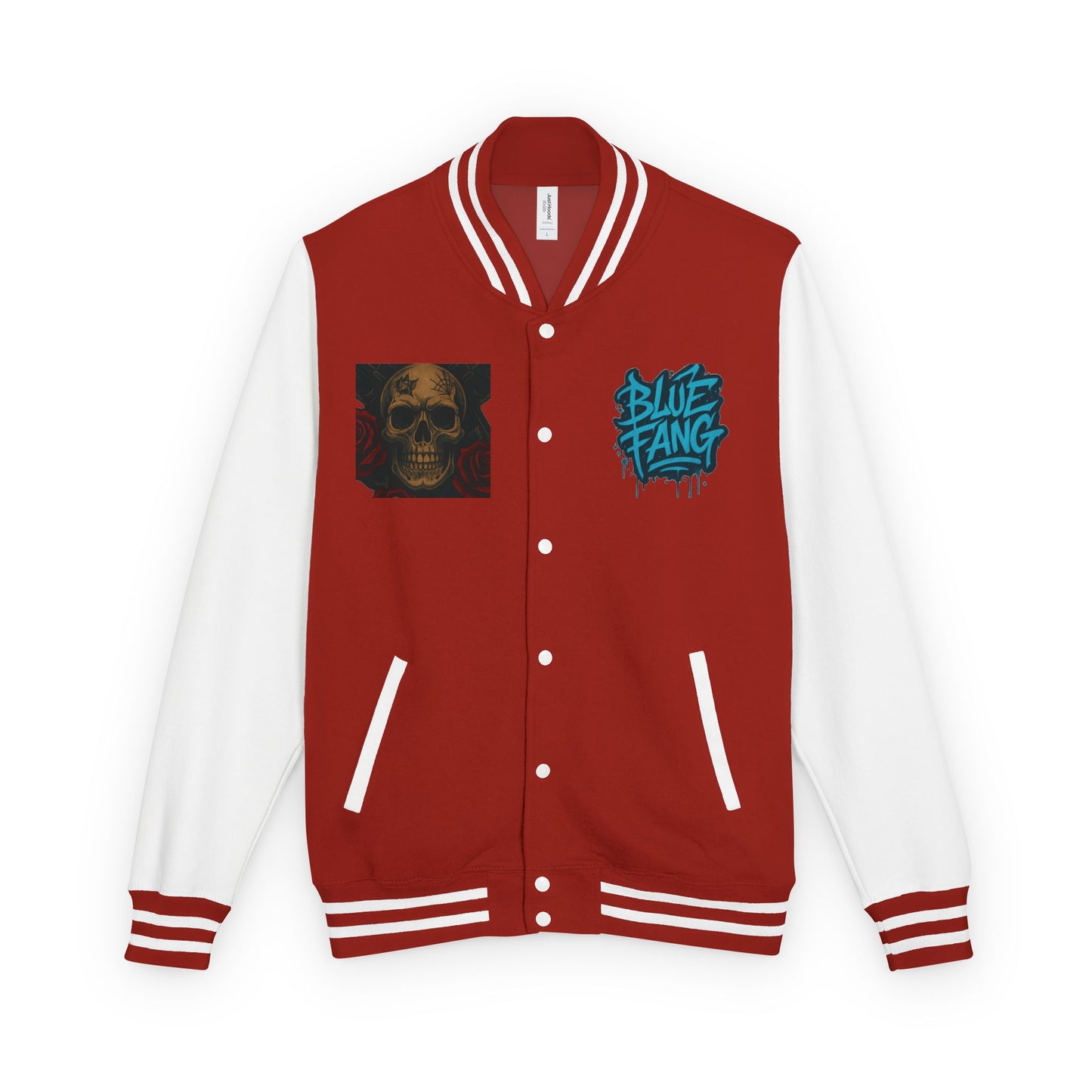 Edgy Unisex Heavyweight Letterman Jacket with Skull Design, Retro Bomber Style, Streetwear, Halloween Costume, Unique Gift Idea