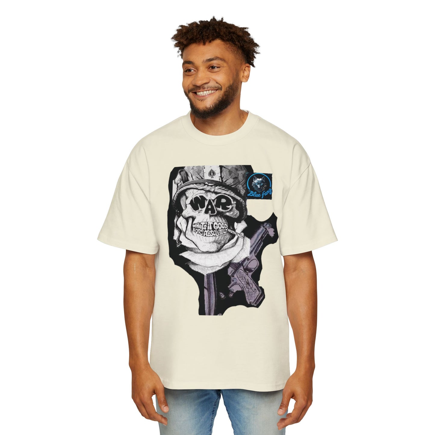 Men's Oversized Graphic Tee - Blue Fang Design, Streetwear Fashion, Casual Style, Unique Gift for Men, Trendy T-Shirt