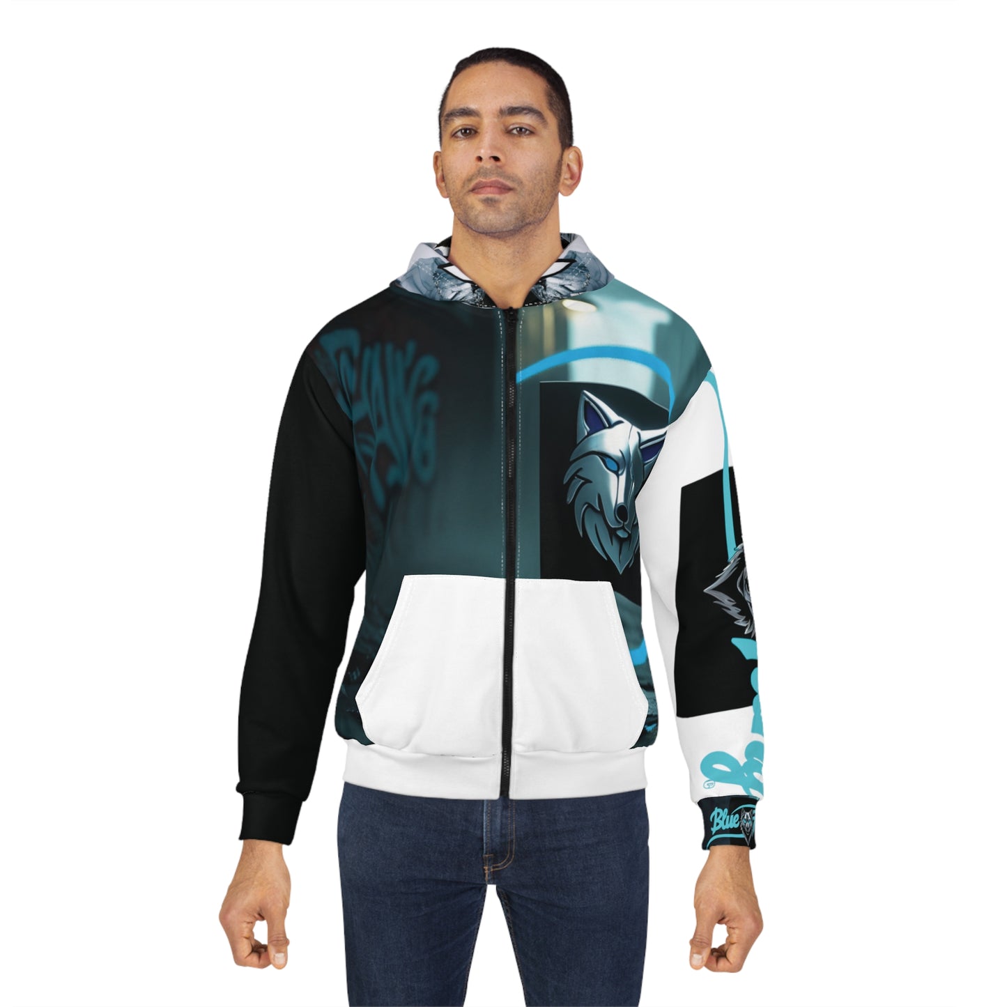 Blue Fang Unisex Zip Hoodie - Street Urban Wolf Design