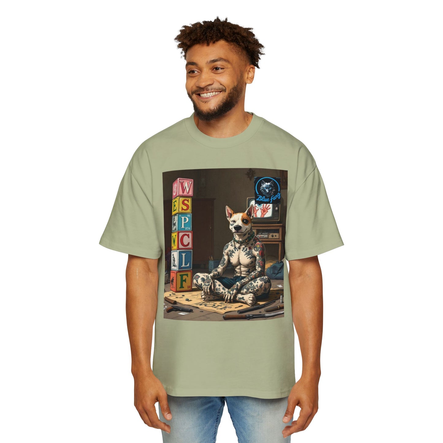 Blue Fang Men's Heavy Oversized Tee, Graphic Shirt for Casual Wear, Gift for Him, Streetwear Fashion, Unique Art Tee