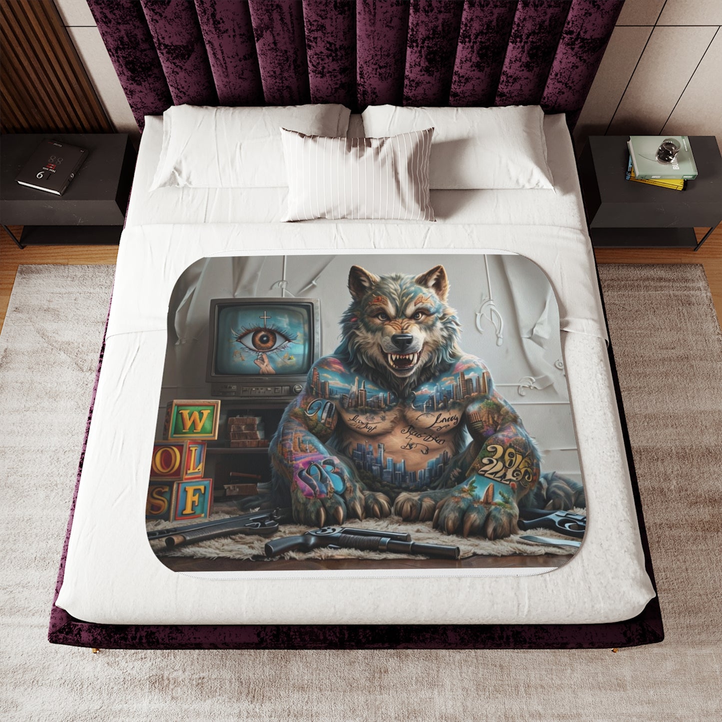 Urban Style Sherpa Blanket - Cozy, Artistic, Perfect for Home Decor, Gifts, or Cozy Nights In, Blue Fang Theme, Plush Throw Blanket