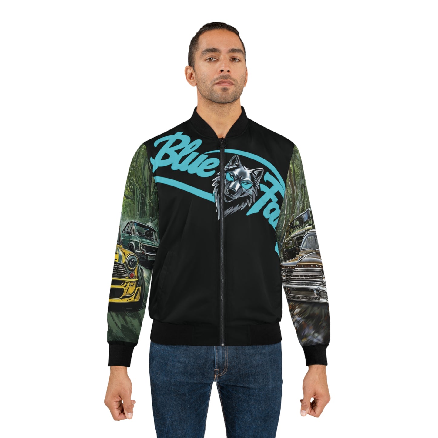 Men's Bomber Jacket with Bold Wolf Design, Cool Streetwear for Car Enthusiasts, Unique Gift for Birthdays, Fall Fashion