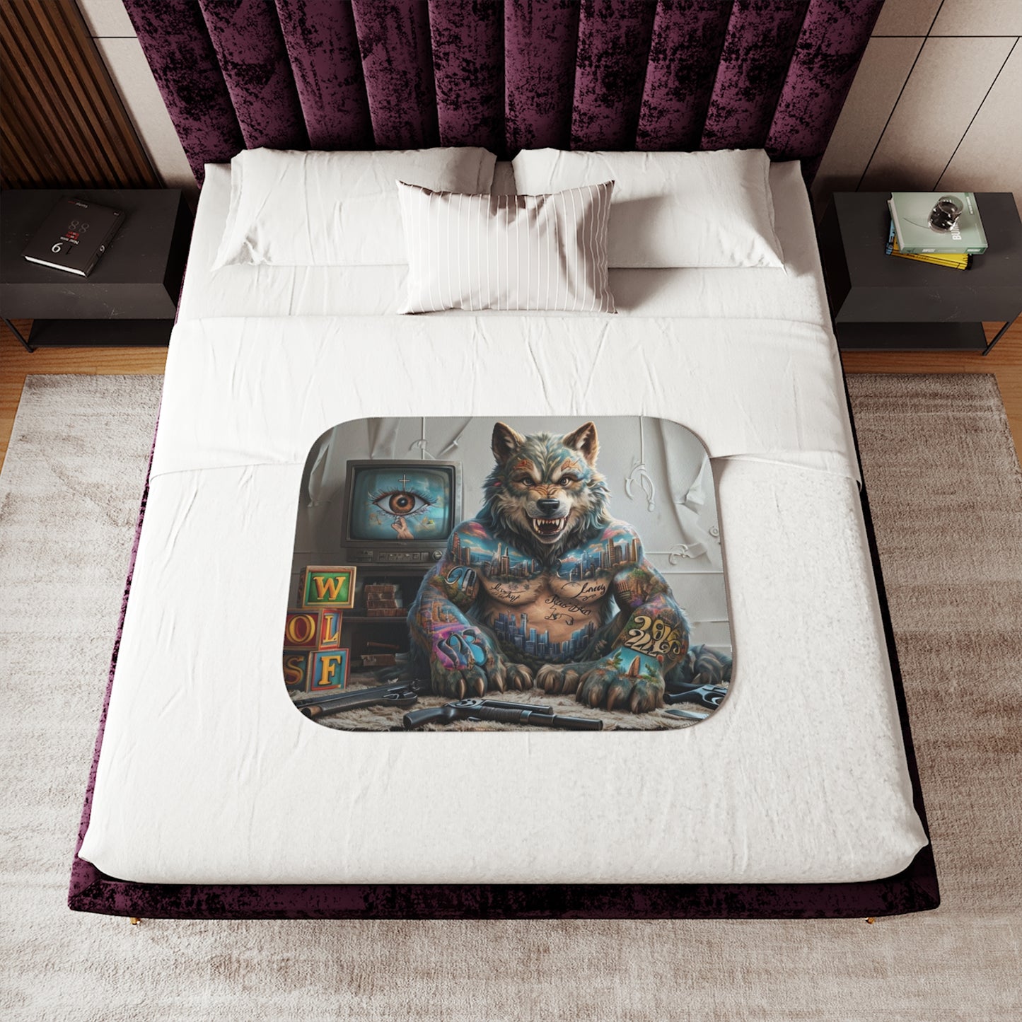 Urban Style Sherpa Blanket - Cozy, Artistic, Perfect for Home Decor, Gifts, or Cozy Nights In, Blue Fang Theme, Plush Throw Blanket