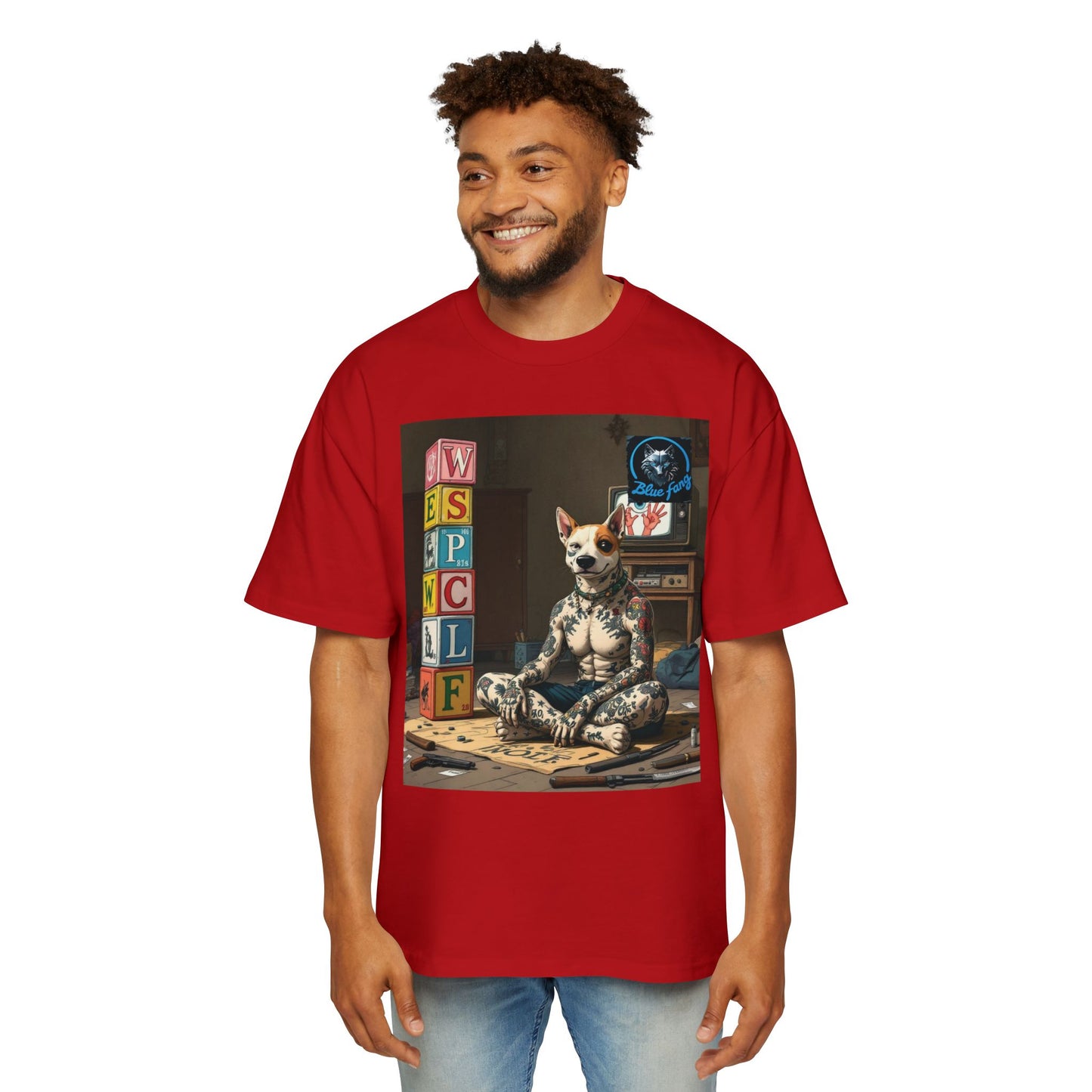 Blue Fang Men's Heavy Oversized Tee, Graphic Shirt for Casual Wear, Gift for Him, Streetwear Fashion, Unique Art Tee