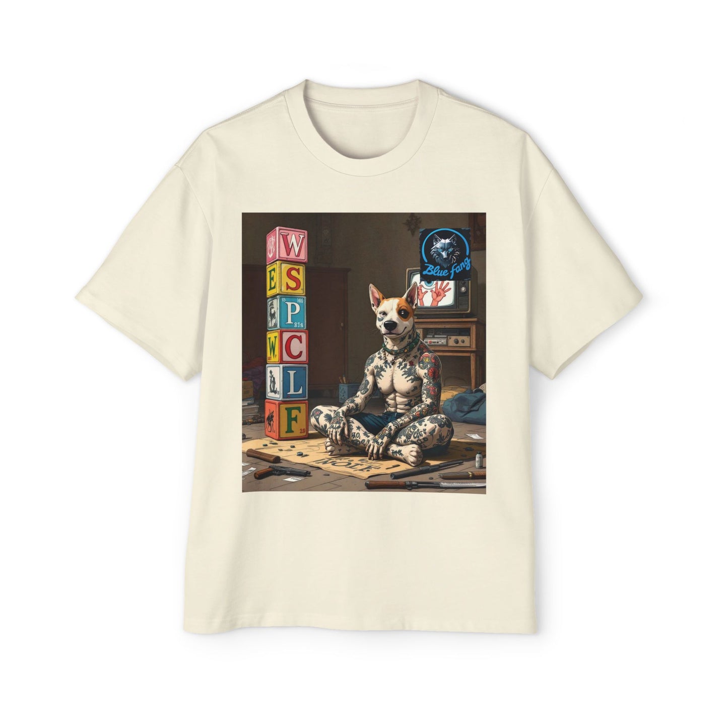 Blue Fang Men's Heavy Oversized Tee, Graphic Shirt for Casual Wear, Gift for Him, Streetwear Fashion, Unique Art Tee