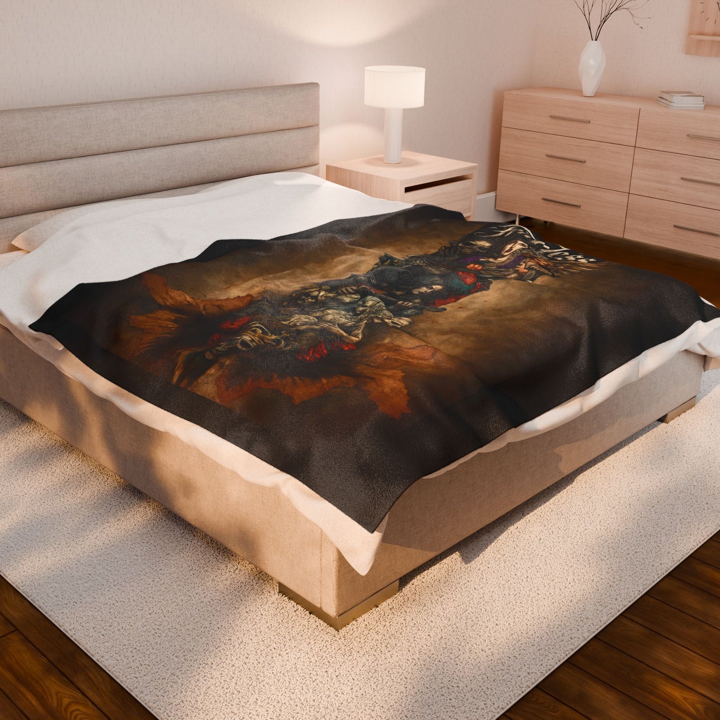 FearlessTattoo Art Velveteen Plush Blanket, Cozy Throw, Unique Gift for Her, Boho Decor, Perfect for Women, Home Comfort