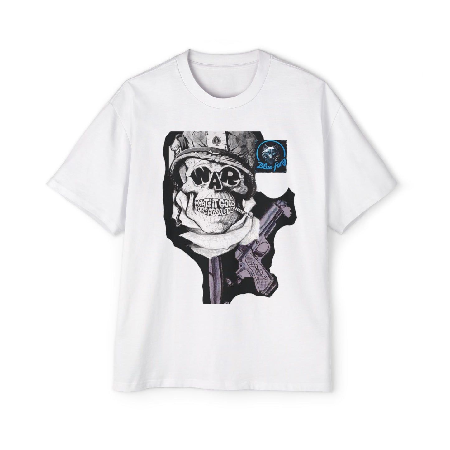 Men's Oversized Graphic Tee - Blue Fang Design, Streetwear Fashion, Casual Style, Unique Gift for Men, Trendy T-Shirt