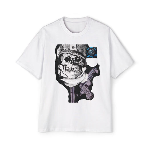 Men's Oversized Graphic Tee - Blue Fang Design, Streetwear Fashion, Casual Style, Unique Gift for Men, Trendy T-Shirt