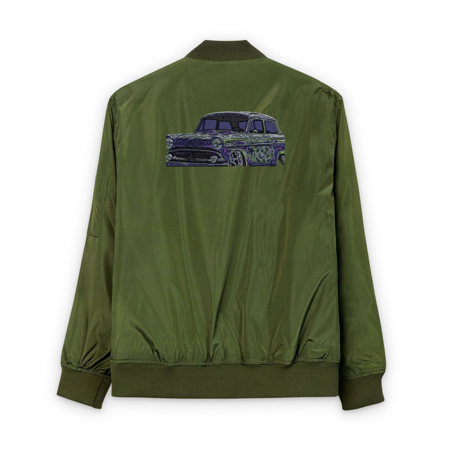 Embroidered Recycled Bomber Jacket, Eco-Friendly Fashion, Gothic Aesthetic, Unique Gift, Casual Streetwear