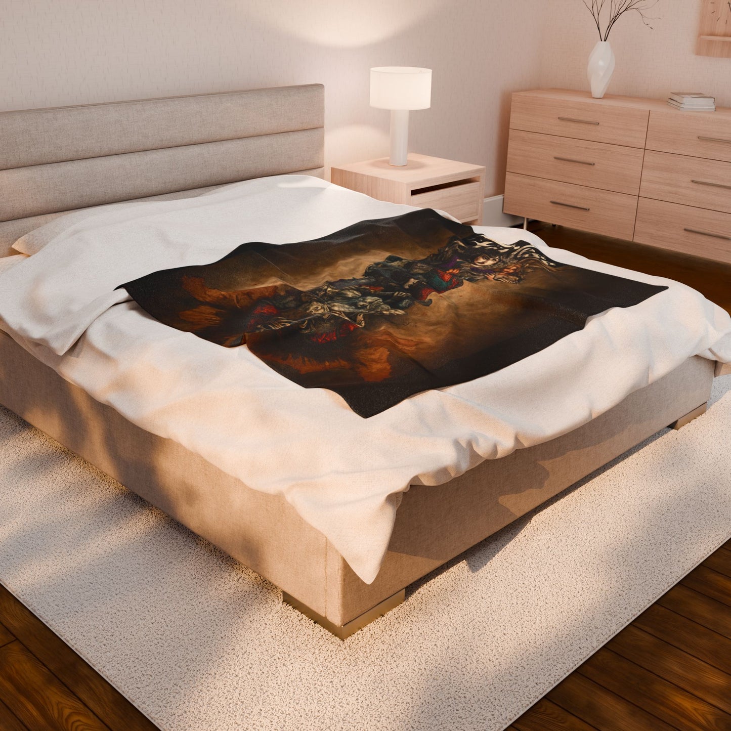 FearlessTattoo Art Velveteen Plush Blanket, Cozy Throw, Unique Gift for Her, Boho Decor, Perfect for Women, Home Comfort