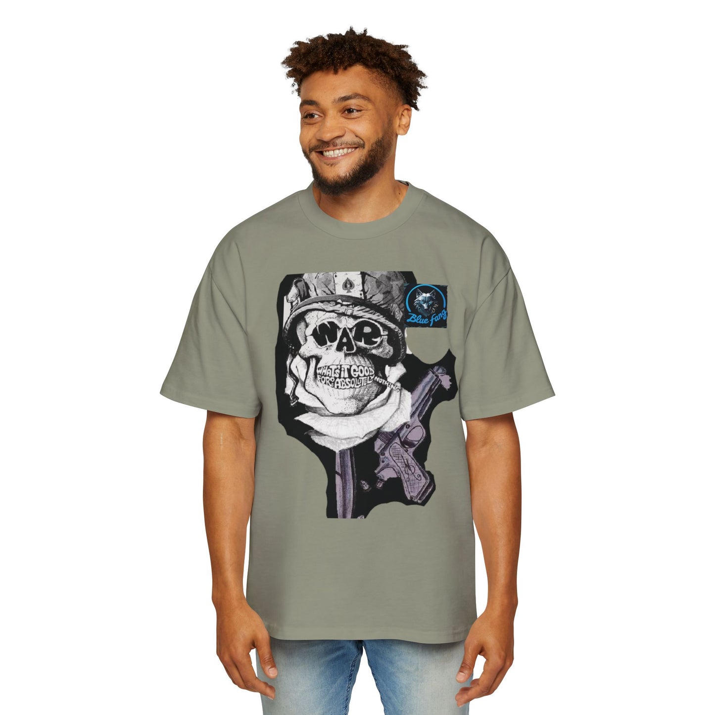 Men's Oversized Graphic Tee - Blue Fang Design, Streetwear Fashion, Casual Style, Unique Gift for Men, Trendy T-Shirt